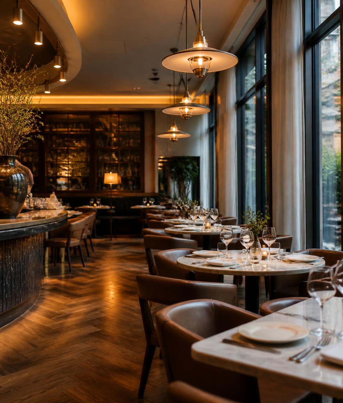 Elegant restaurant interior with warm lighting